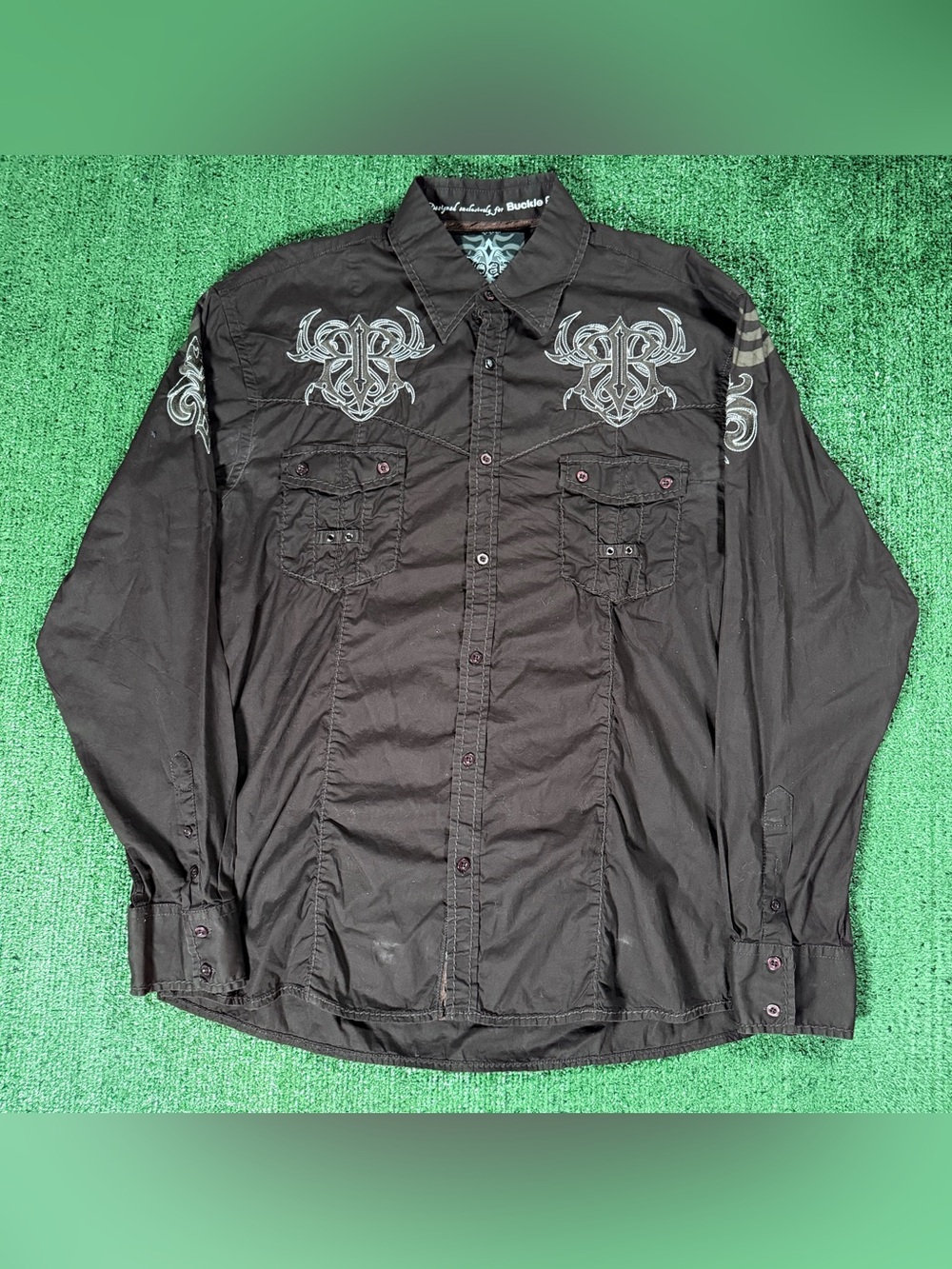 Y2K Roar Long Sleeve Shirt XXL Black Embroidered Western Graphic